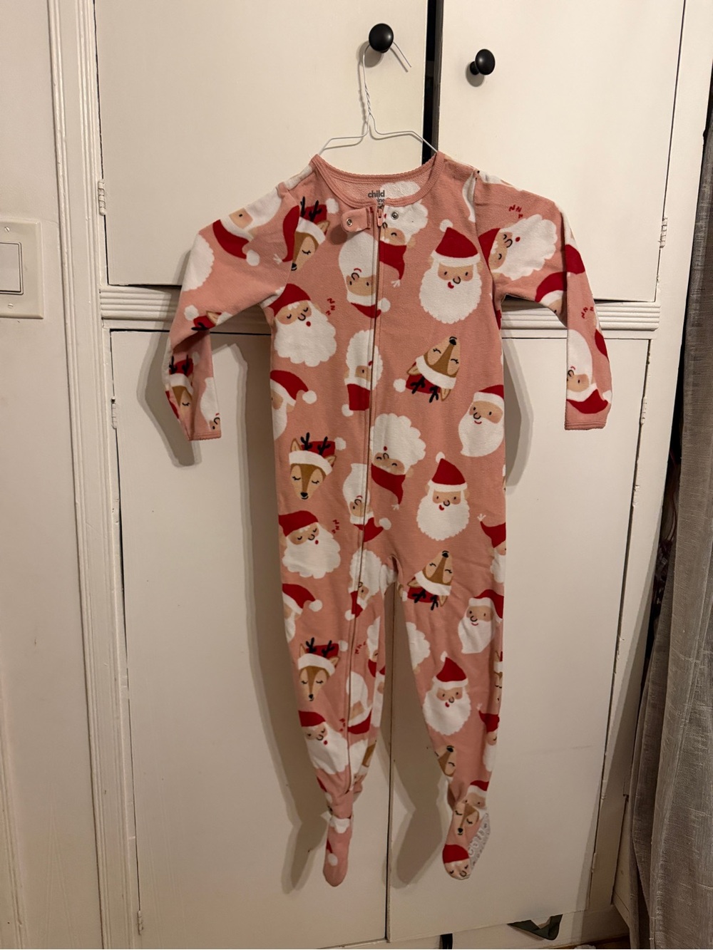 child of mine Pink Santa & Reindeer Footed One-Piece Pajama